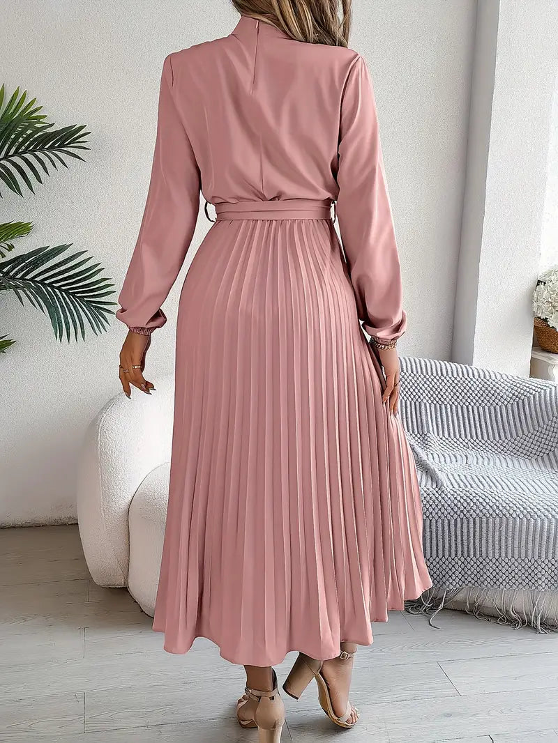 Cameline - Geplooide midi jurk met lange mouwen en ceintuur dames