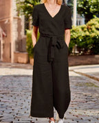Julia - Jumpsuit met riem en korte mouwen dames