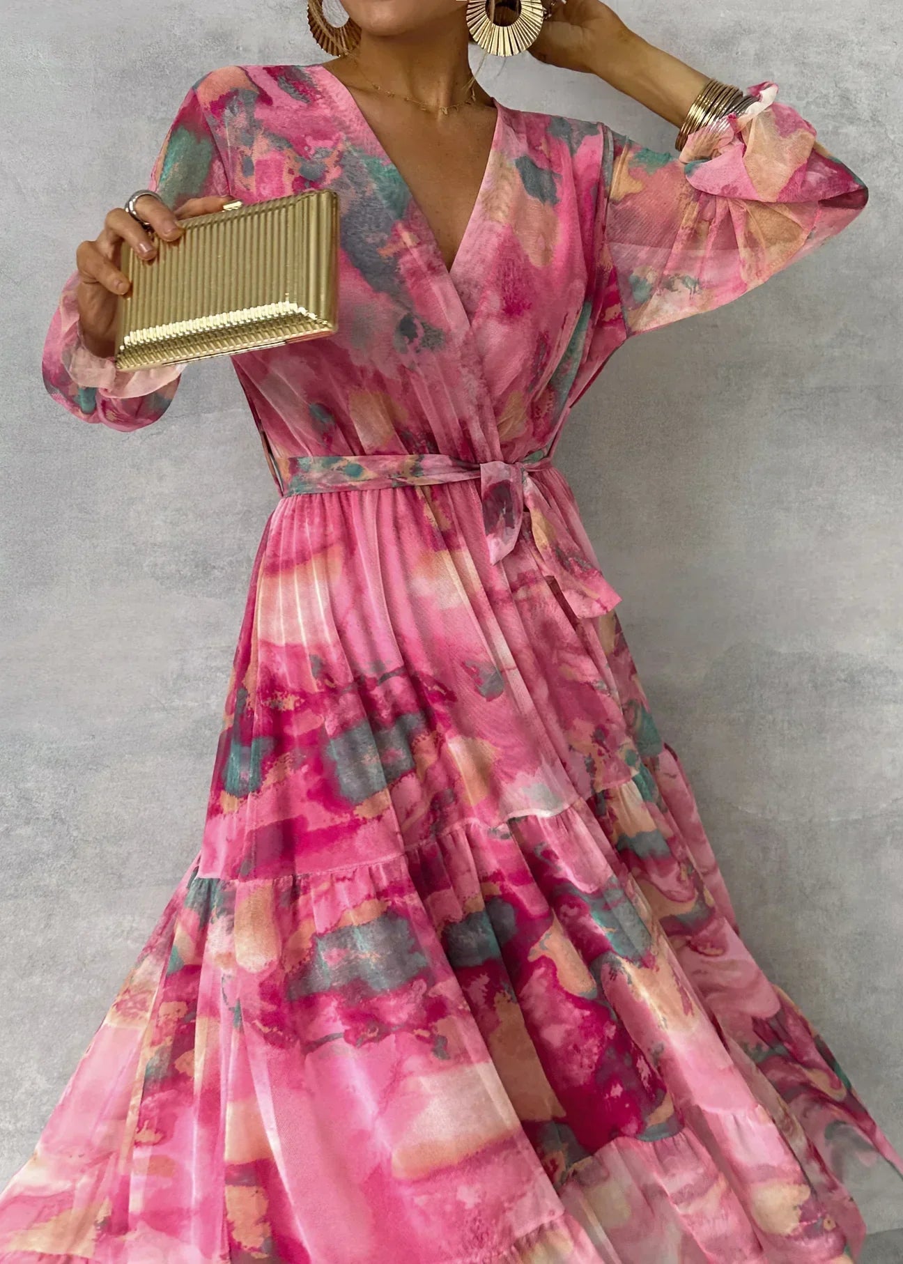 Rosalia - Maxi wikkeljurk met bloemenprint en lange mouwen dames
