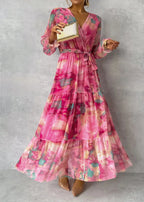 Rosalia - Maxi wikkeljurk met bloemenprint en lange mouwen dames