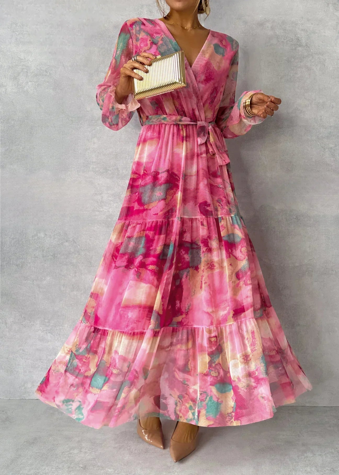 Rosalia - Maxi wikkeljurk met bloemenprint en lange mouwen dames