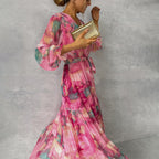 Rosalia - Maxi wikkeljurk met bloemenprint en lange mouwen dames