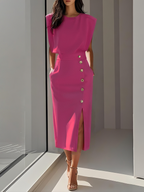 Florine - Elegante midi jurk met knopen dames