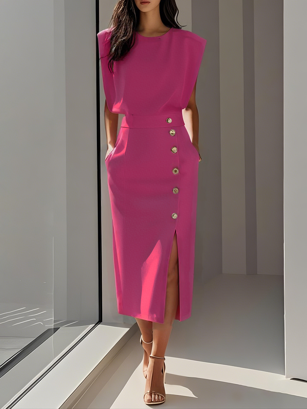 Florine - Elegante midi jurk met knopen dames