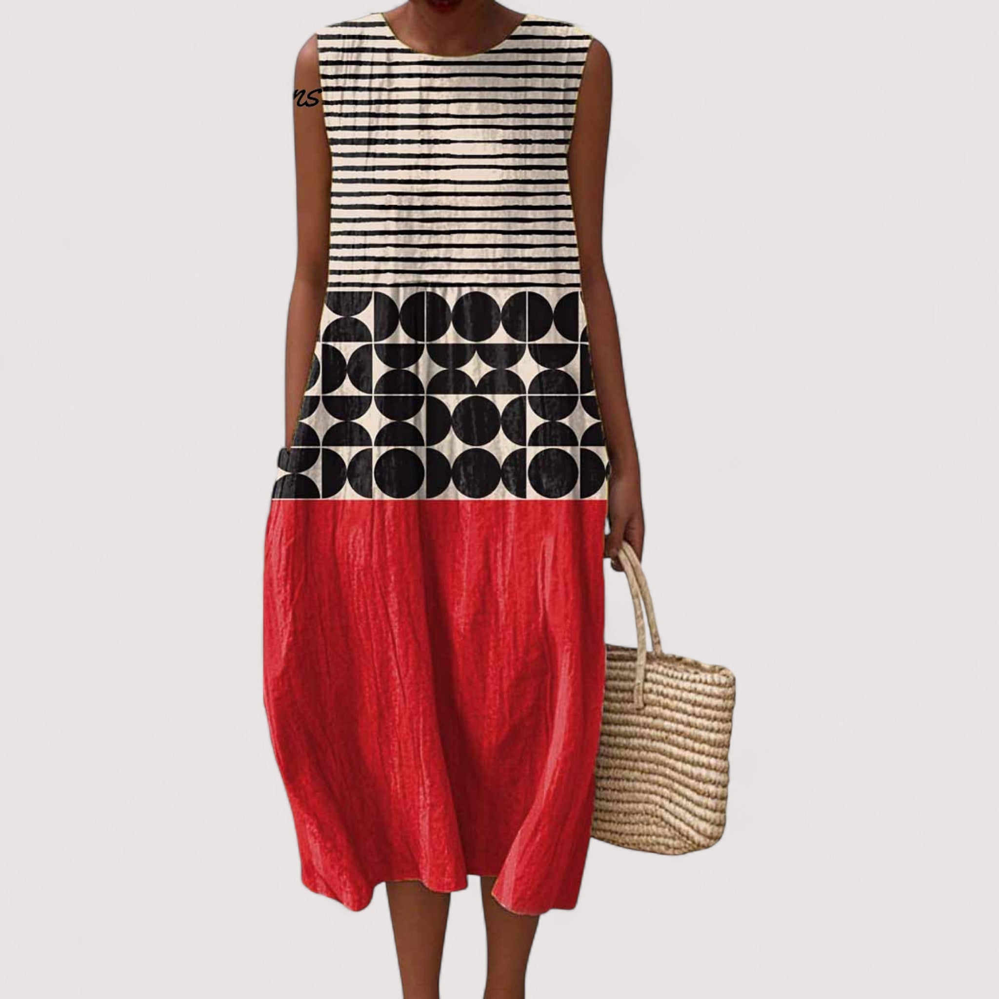 Sixtine - Midi zomerjurk met colorblock en ruime pasvorm dames