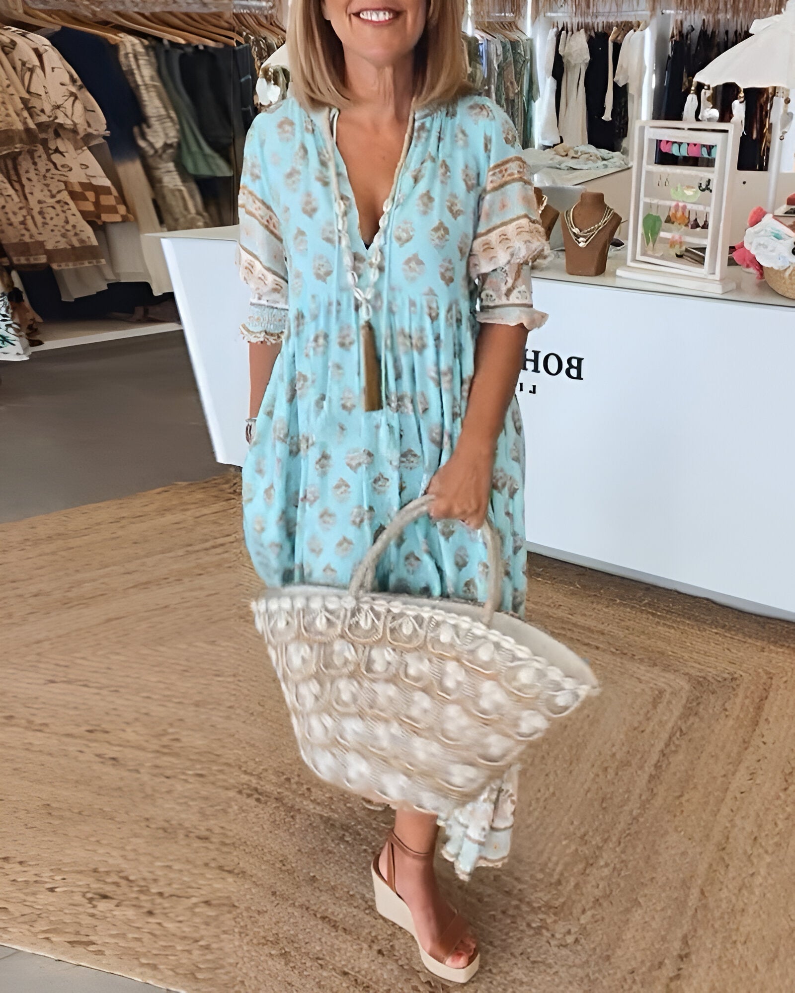Maëlle - Maxi boho jurk met V-hals en bloemenprint dames