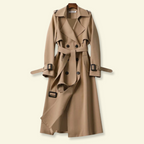 Halflange trenchcoat dames met dubbele rij knopen, ceintuur, brede reverskraag en ruimvallende pasvorm 1