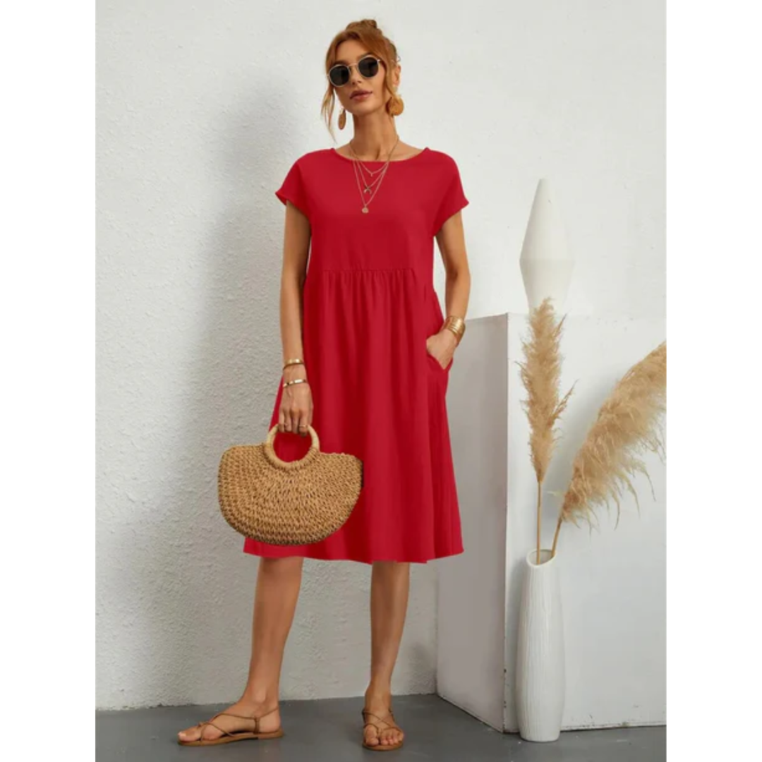 Valeria - Elegante zomerse midi jurk met korte mouwen dames