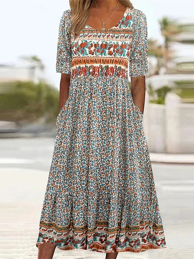 Anaïs - Bohemian midi zomerjurk met print dames