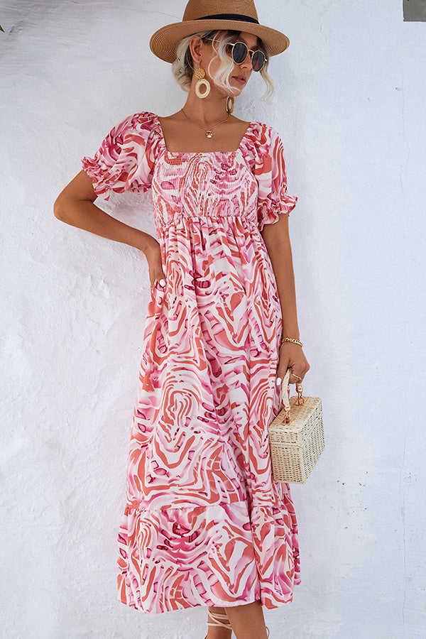 Solène - Midi jurk met off-shoulder en print dames