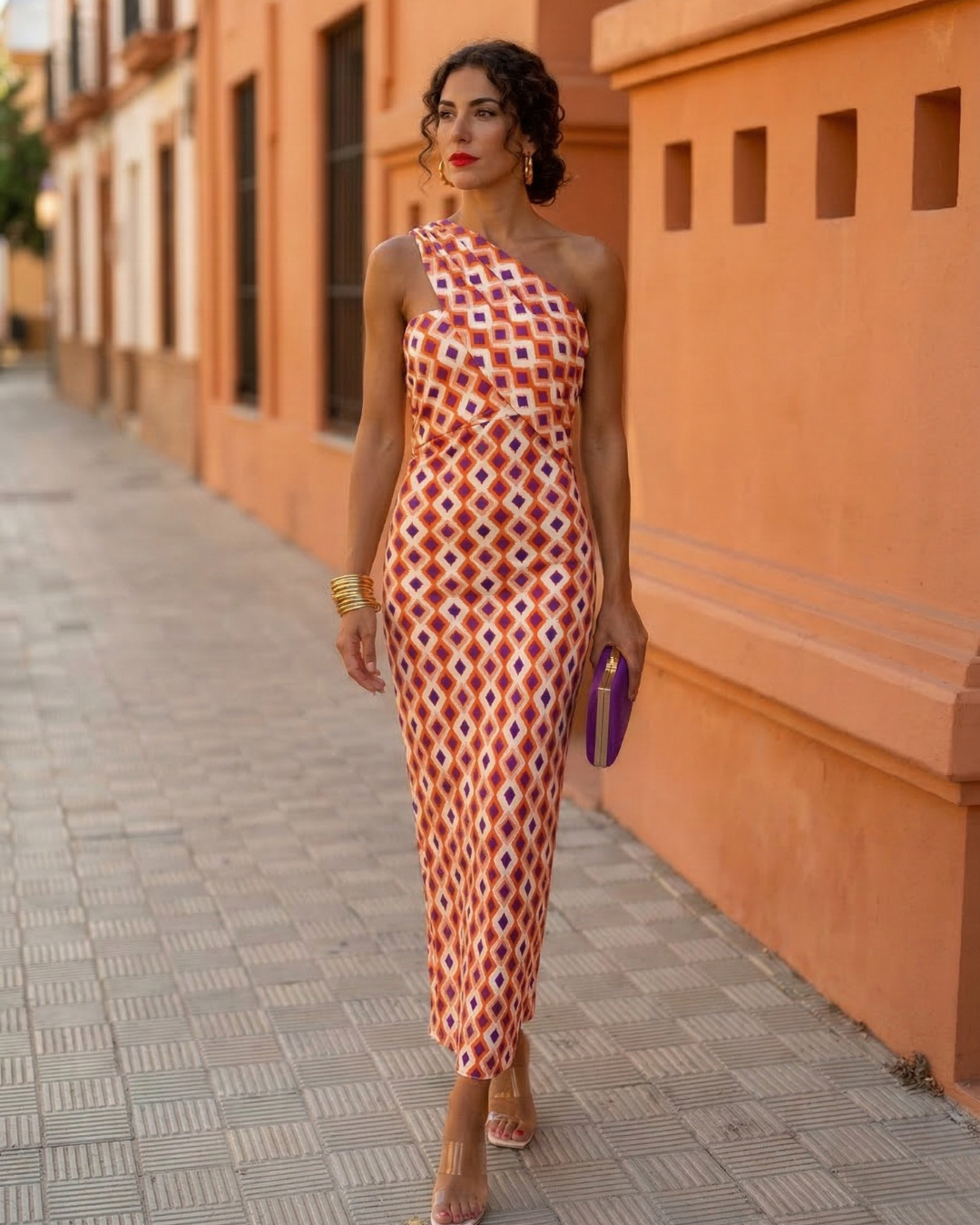 Adèle - Asymmetrische midi zomerjurk met één blote schouder dames