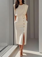 Florine - Elegante midi jurk met knopen dames