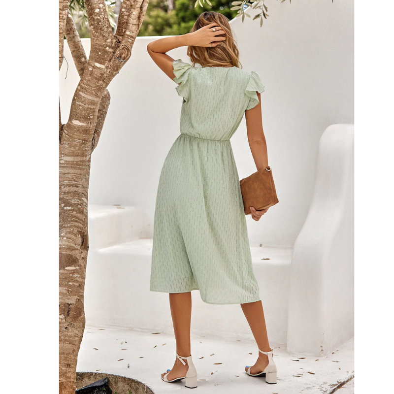Ginevra - Zomerse midi jurk met korte mouwen en ruches dames