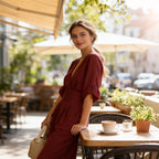 Jumpsuit dames met V-hals, wijde pijpen en korte mouwen