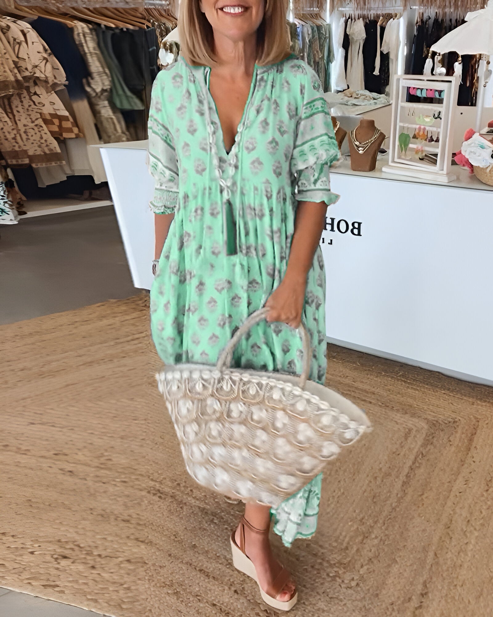 Maëlle - Maxi boho jurk met V-hals en bloemenprint dames