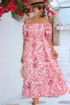Solène - Midi jurk met off-shoulder en print dames