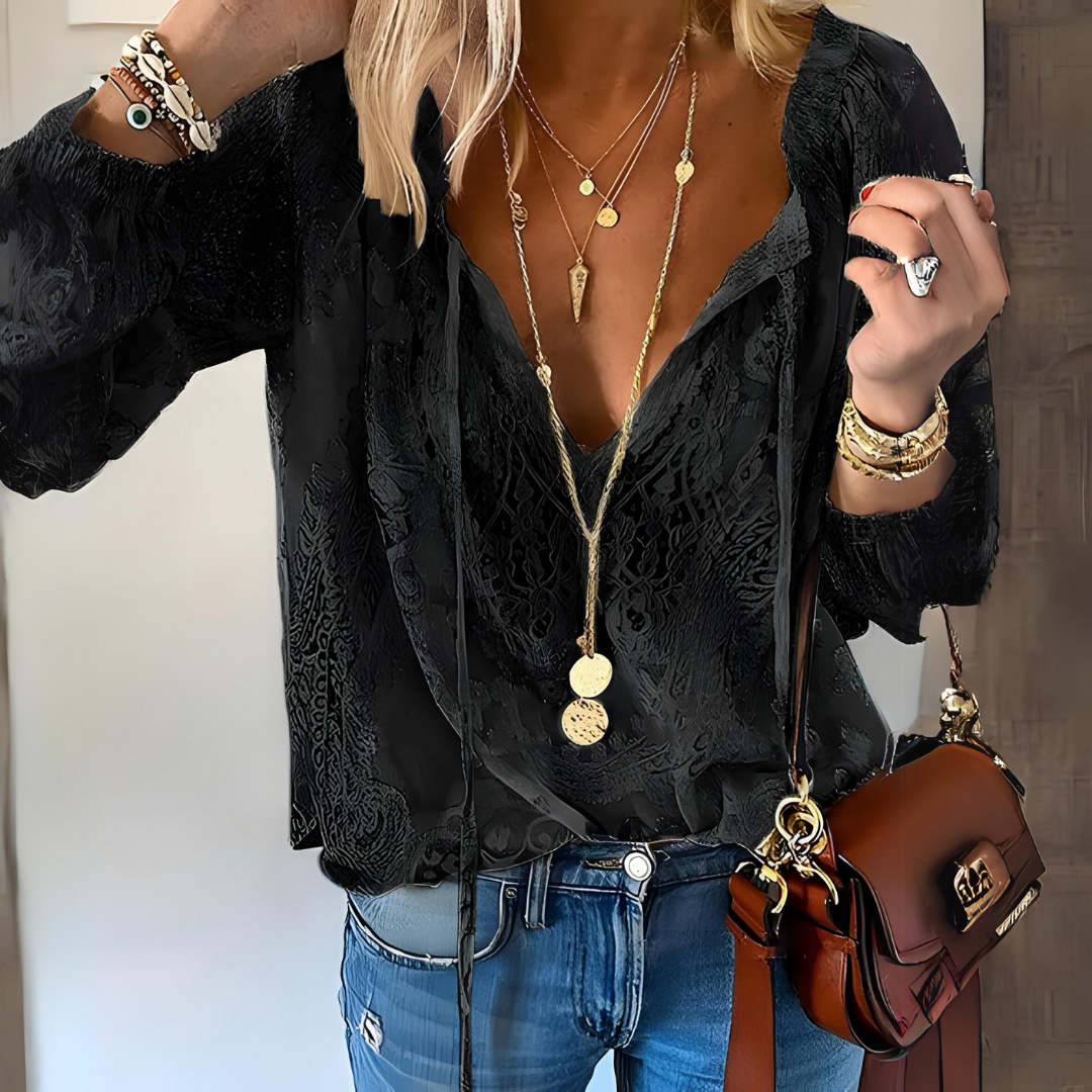 Lavinia - Bohemian blouse met split hals en vintage uitstraling dames