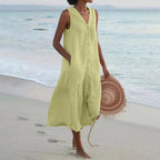 Luciana - Zomerse midi jurk met knoopsluiting dames