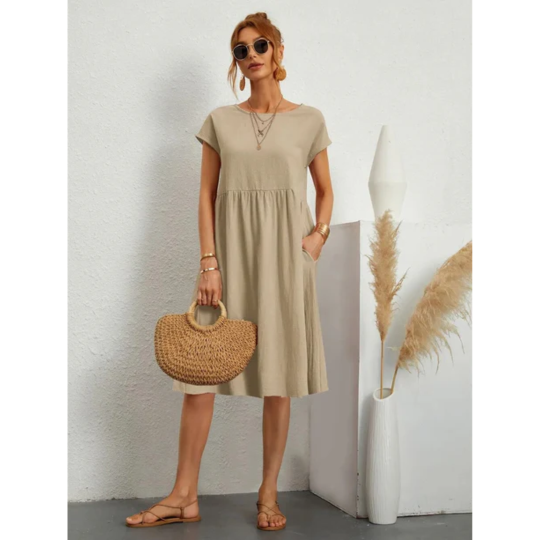 Valeria - Elegante zomerse midi jurk met korte mouwen dames