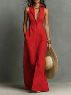 Eulalie - Maxi blousejurk mouwloos van linnenmix met kraag dames