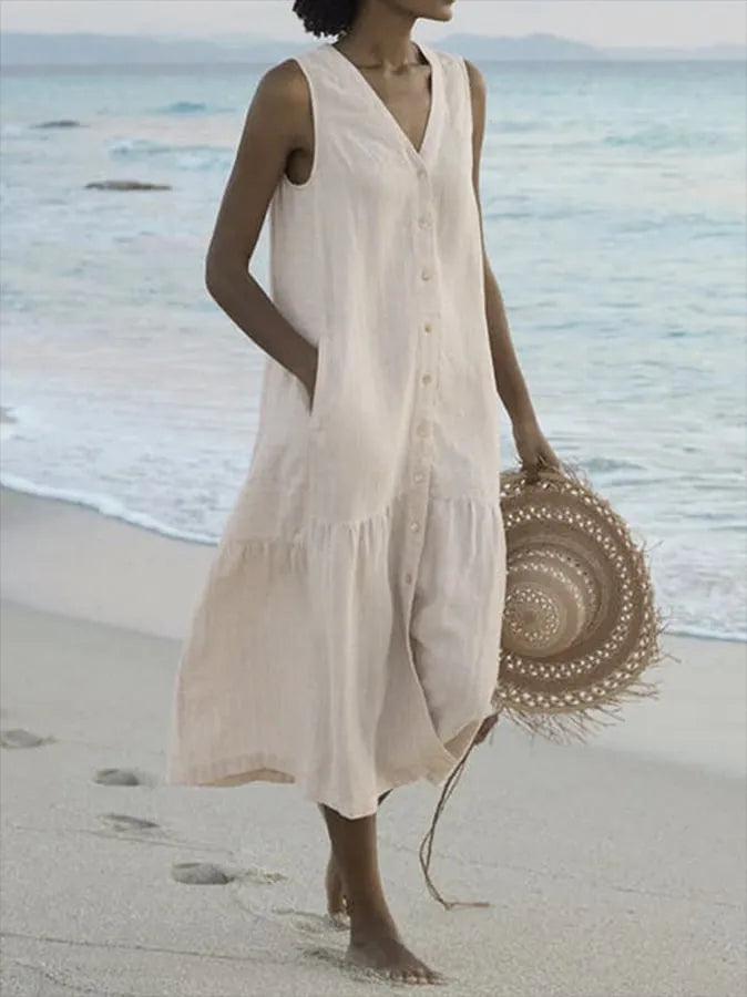 Luciana - Zomerse midi jurk met knoopsluiting dames