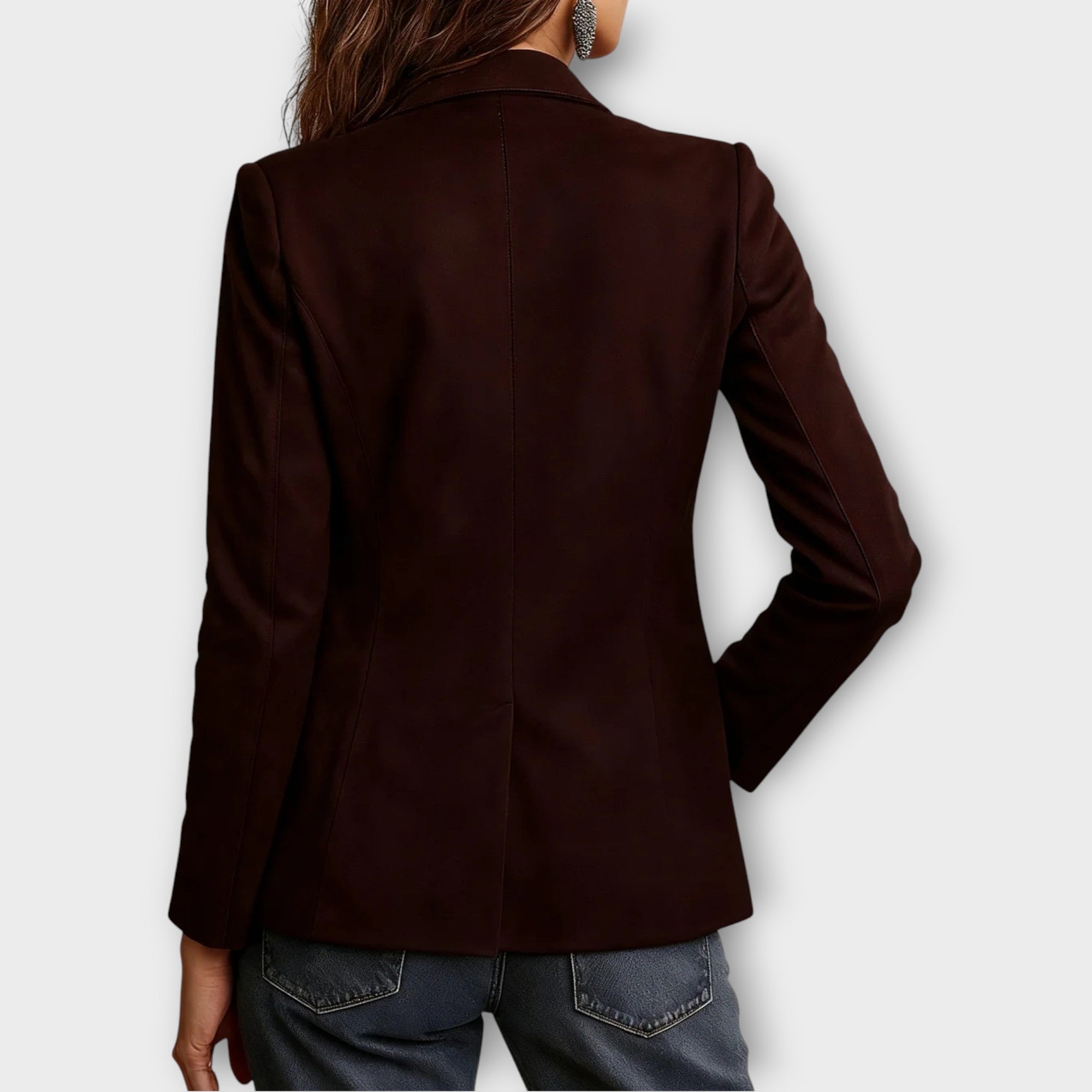 Getailleerde blazer dames van suède met knoopsluiting en steekzakken 5