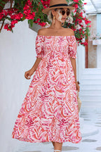 Solène - Midi jurk met off-shoulder en print dames