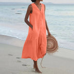 Luciana - Zomerse midi jurk met knoopsluiting dames