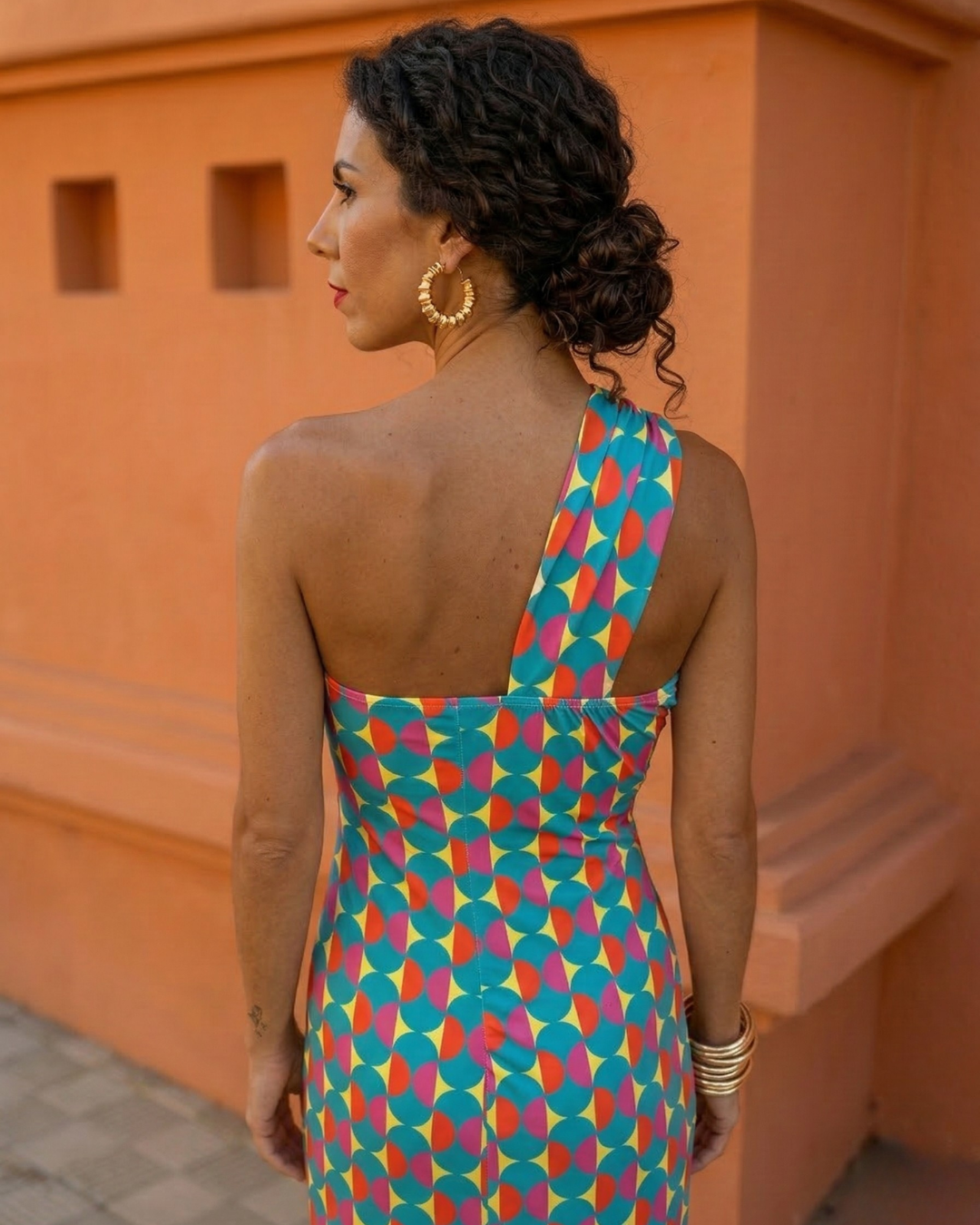 Adèle - Asymmetrische midi zomerjurk met één blote schouder dames
