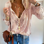 Lavinia - Bohemian blouse met split hals en vintage uitstraling dames