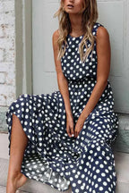 Mouwloze zomerjurk dames met stippen en midi-lengte