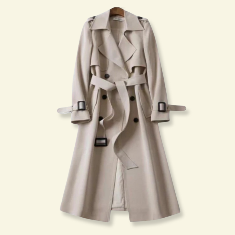 Halflange trenchcoat dames met dubbele rij knopen, ceintuur, brede reverskraag en ruimvallende pasvorm 4
