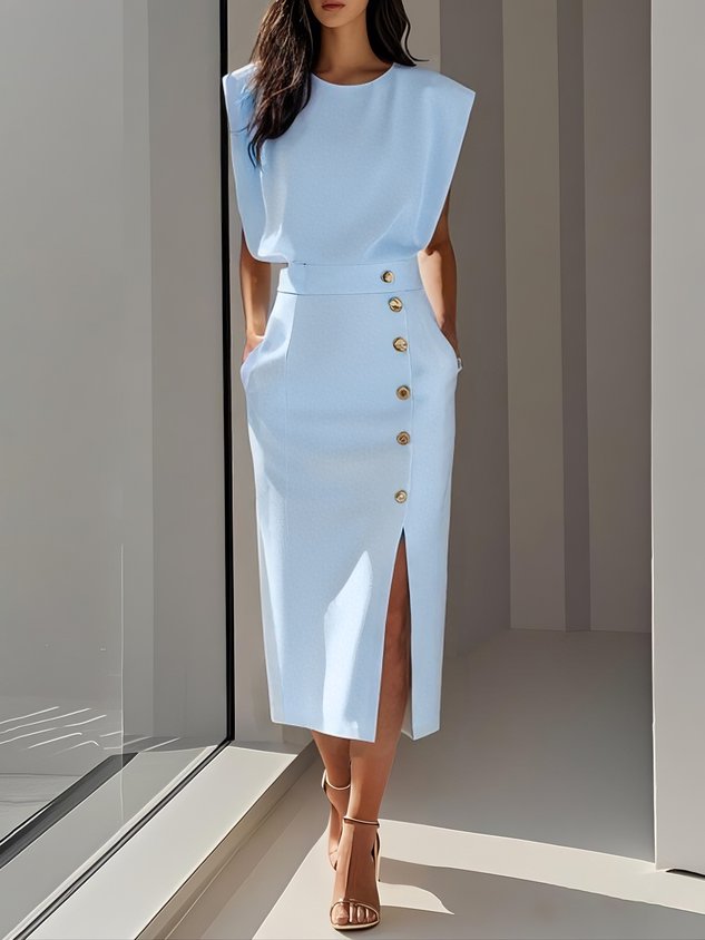 Florine - Elegante midi jurk met knopen dames