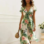 Inara - Groene midi jurk met bloemenprint dames