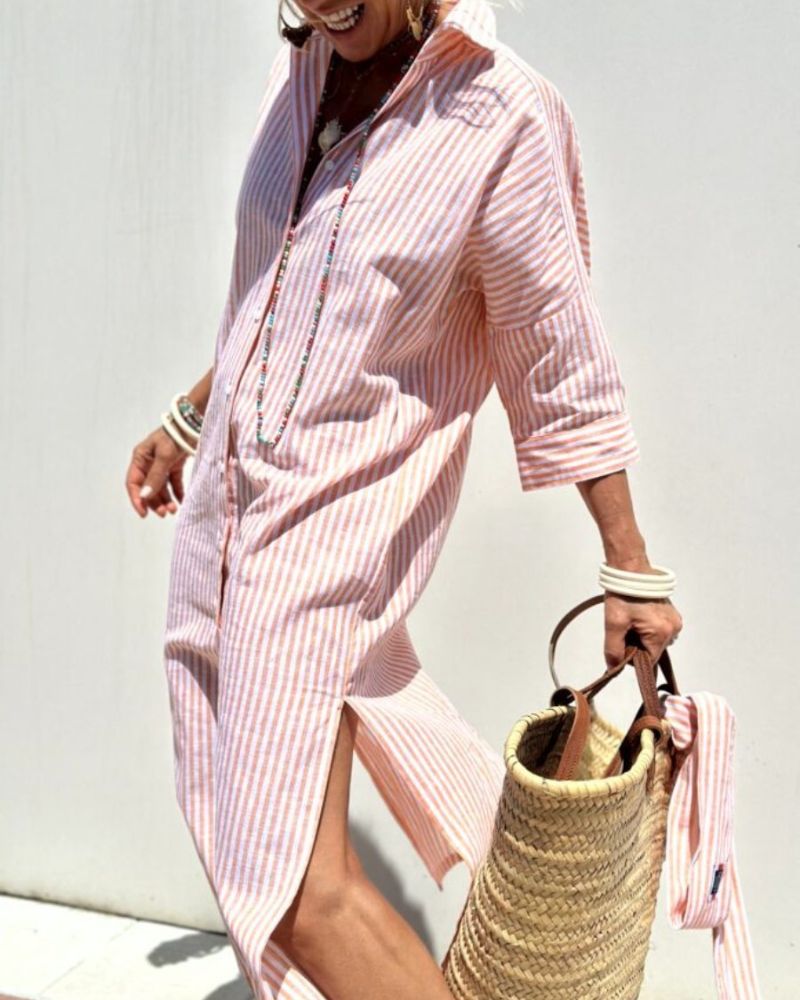 Noémie - Tijdloze gestreepte midi blousejurk dames