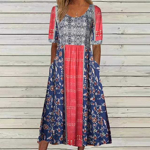 Anaïs - Bohemian midi zomerjurk met print dames