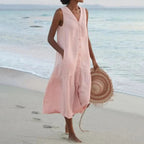 Luciana - Zomerse midi jurk met knoopsluiting dames