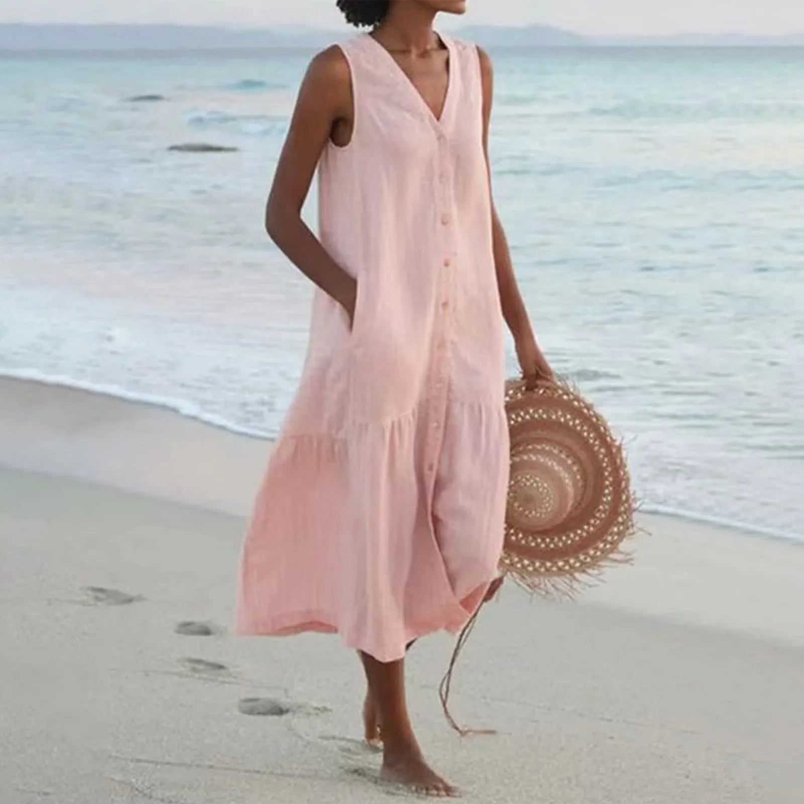 Luciana - Zomerse midi jurk met knoopsluiting dames