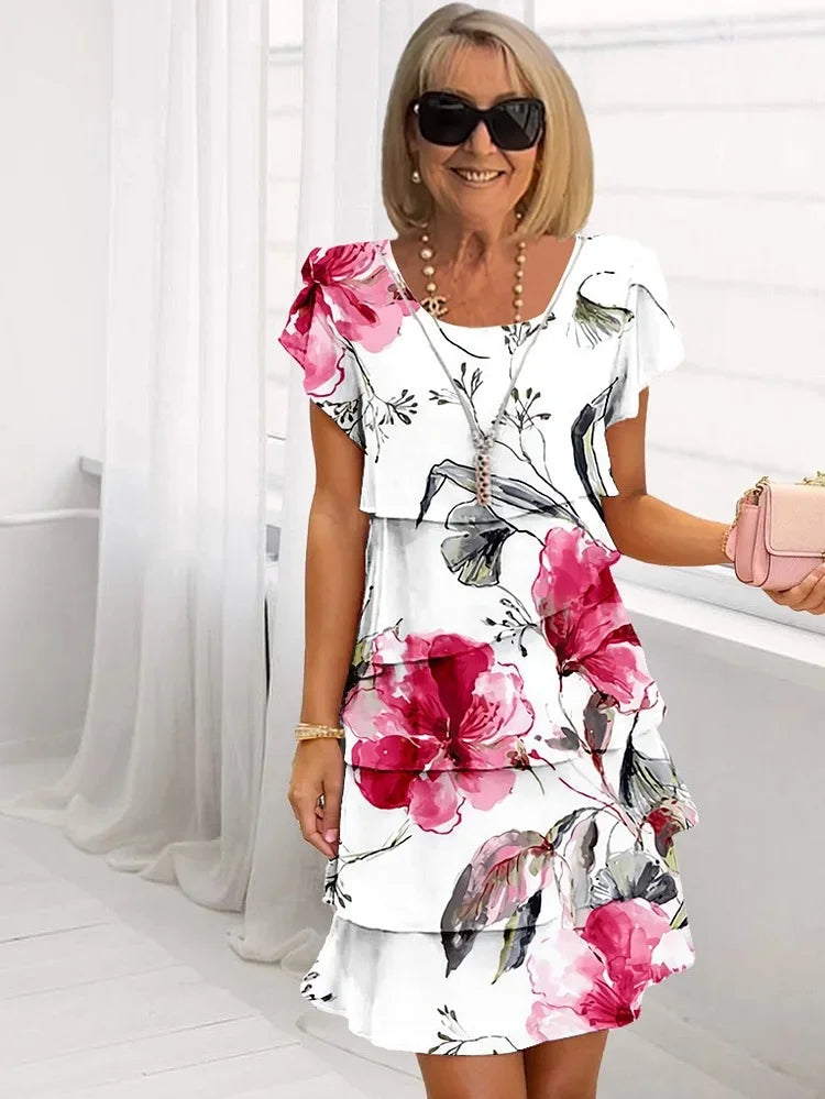 Lison - Geplooide mini jurk met ruches en bloemenprint dames