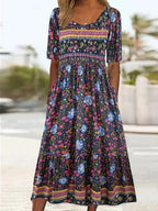 Anaïs - Bohemian midi zomerjurk met print dames