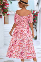 Solène - Midi jurk met off-shoulder en print dames