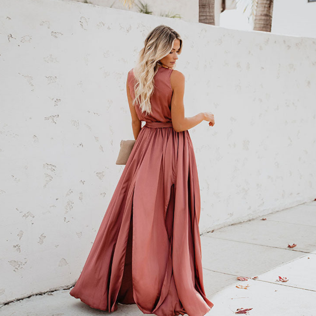 Ophélie - Luchtige maxi jurk met split en getailleerde taille dames