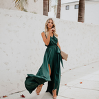 Ophélie - Luchtige maxi jurk met split en getailleerde taille dames