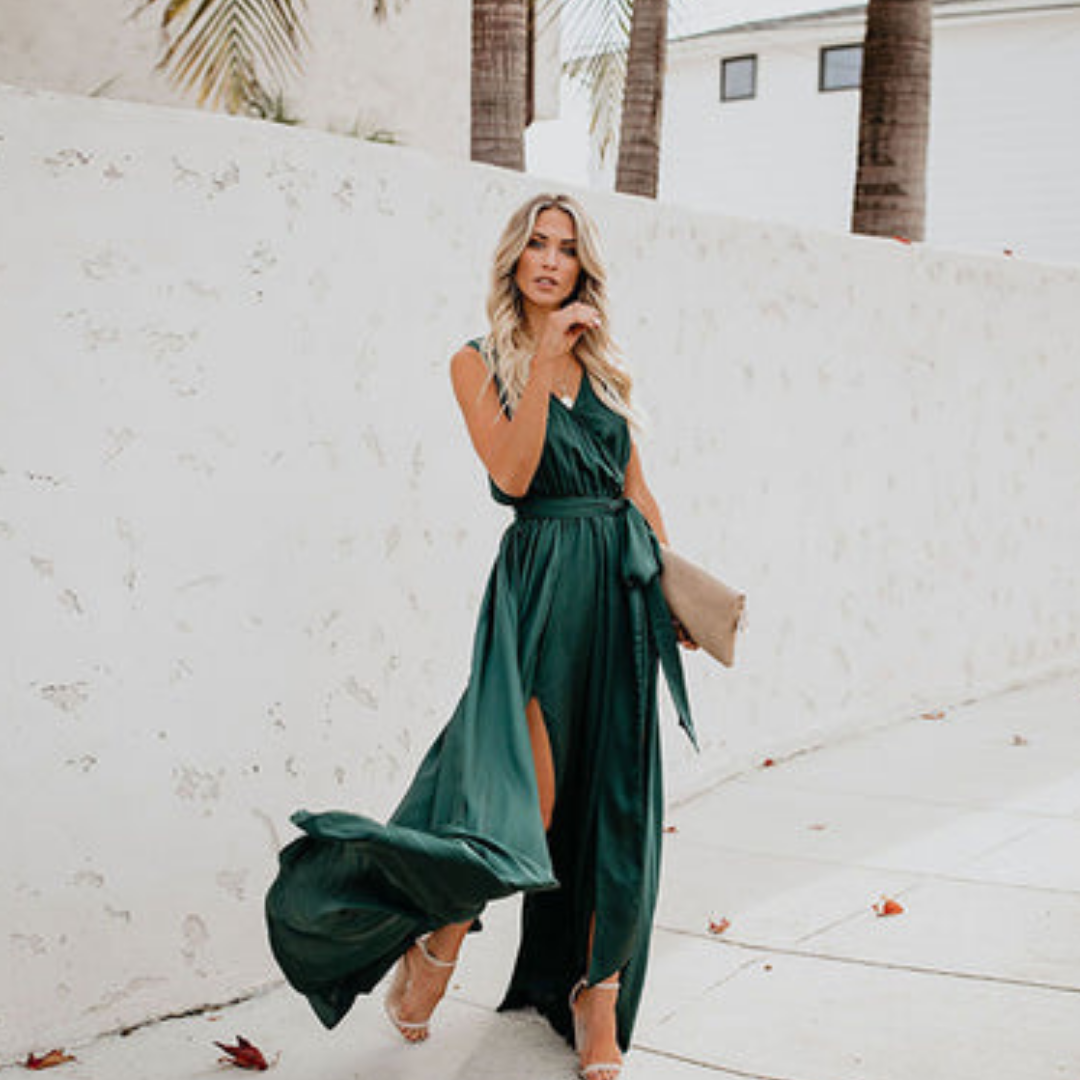Ophélie - Luchtige maxi jurk met split en getailleerde taille dames