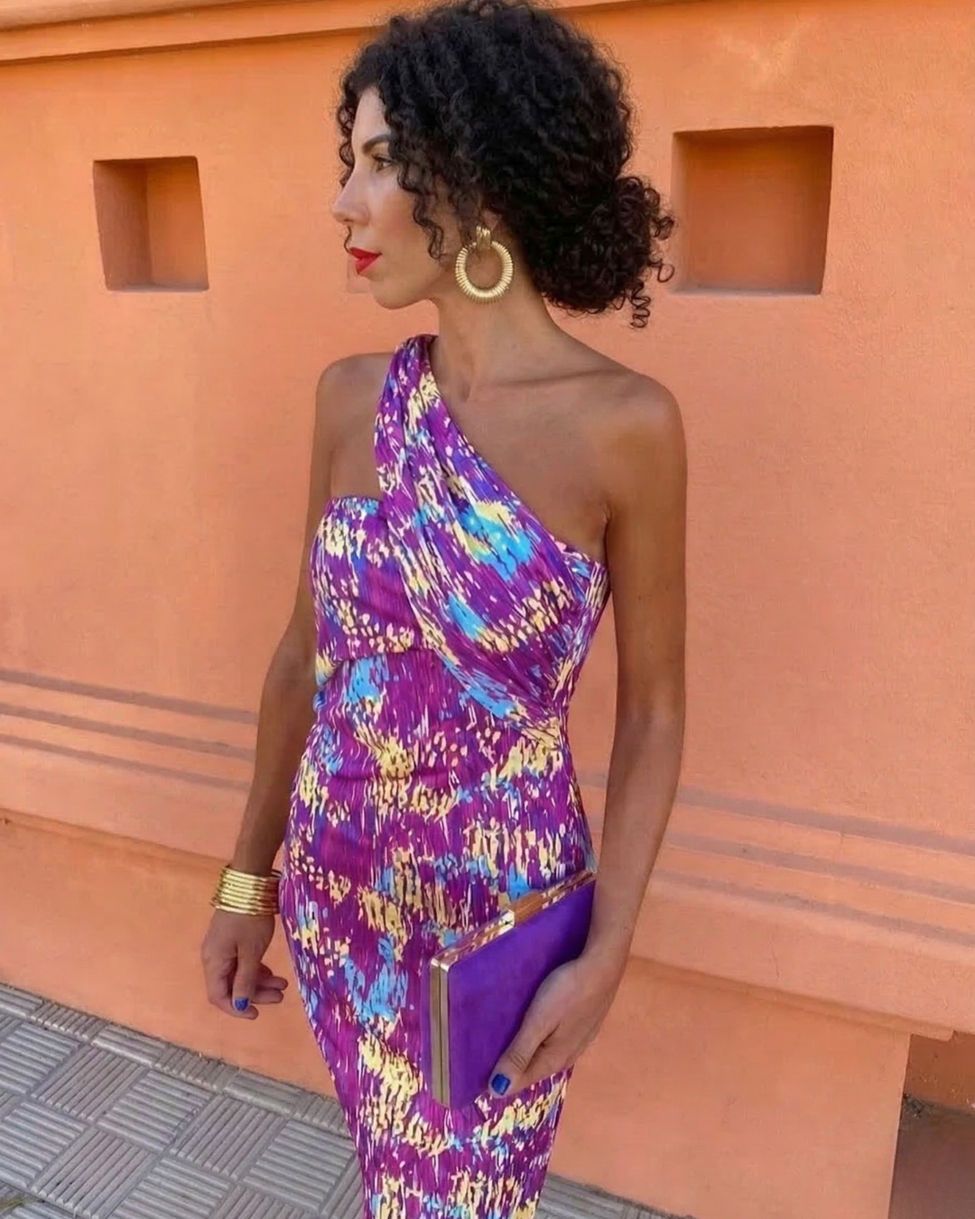 Adèle - Asymmetrische midi zomerjurk met één blote schouder dames
