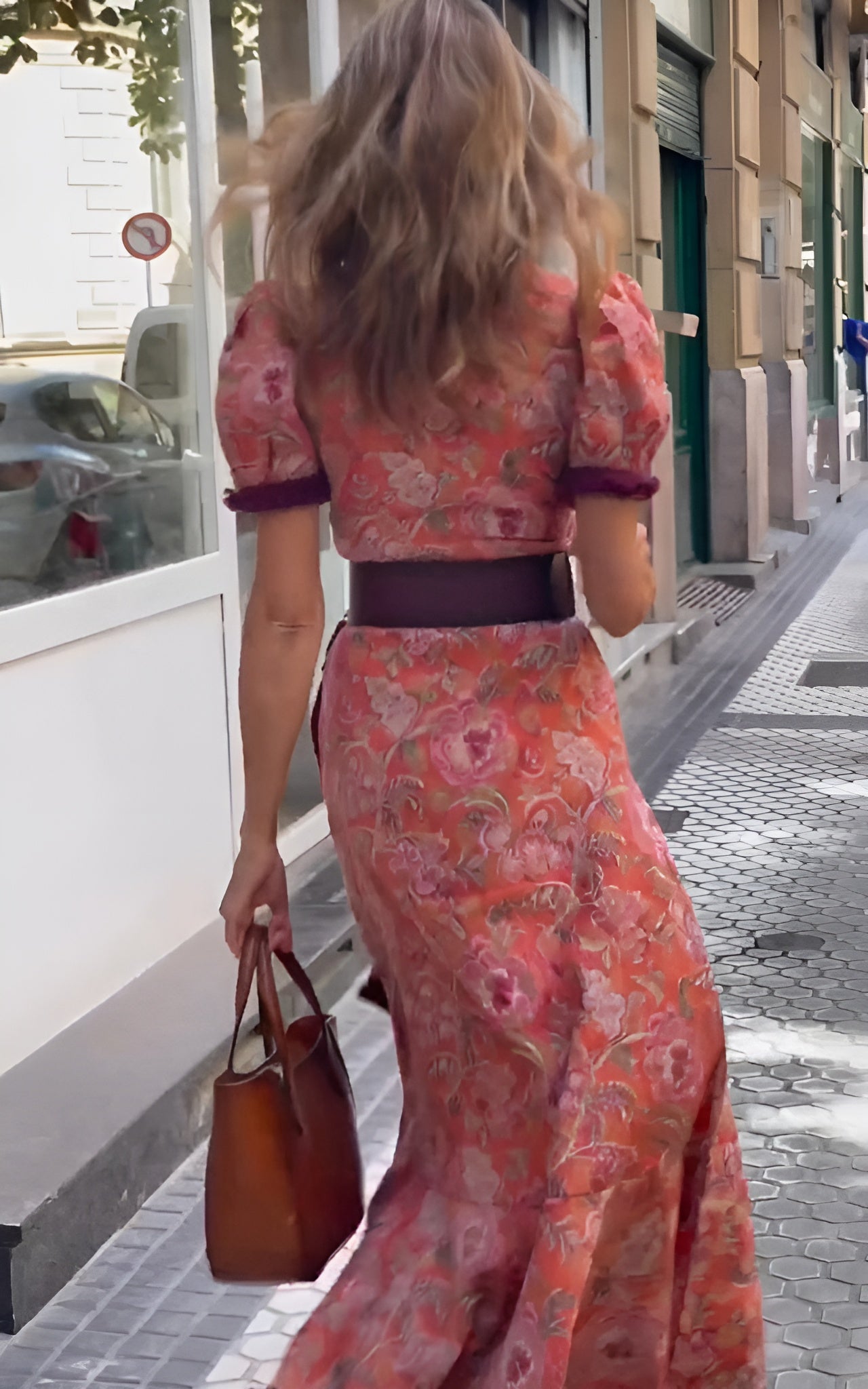 Maxi-jurk dames met korte mouwen en getailleerde taille