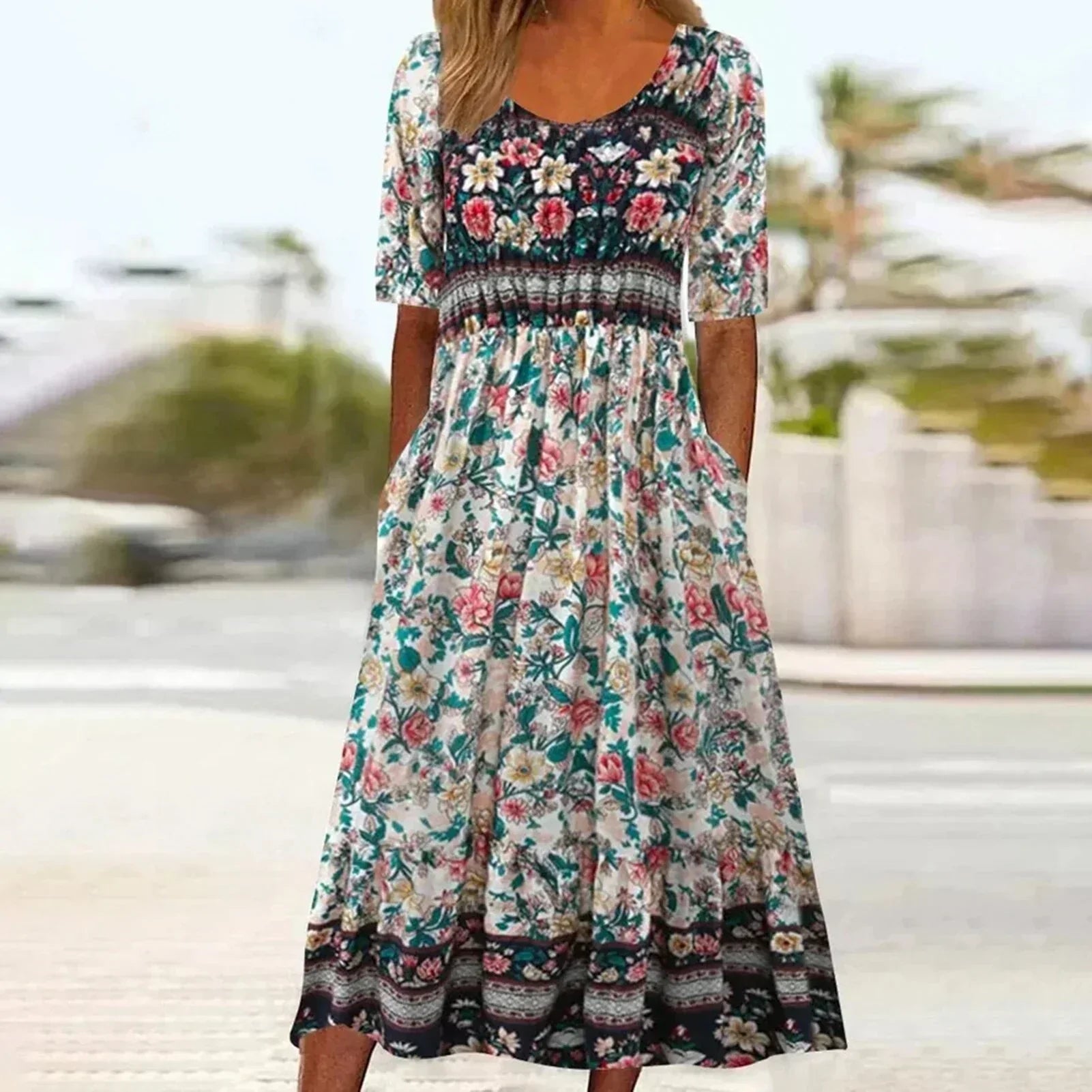 Anaïs - Bohemian midi zomerjurk met print dames