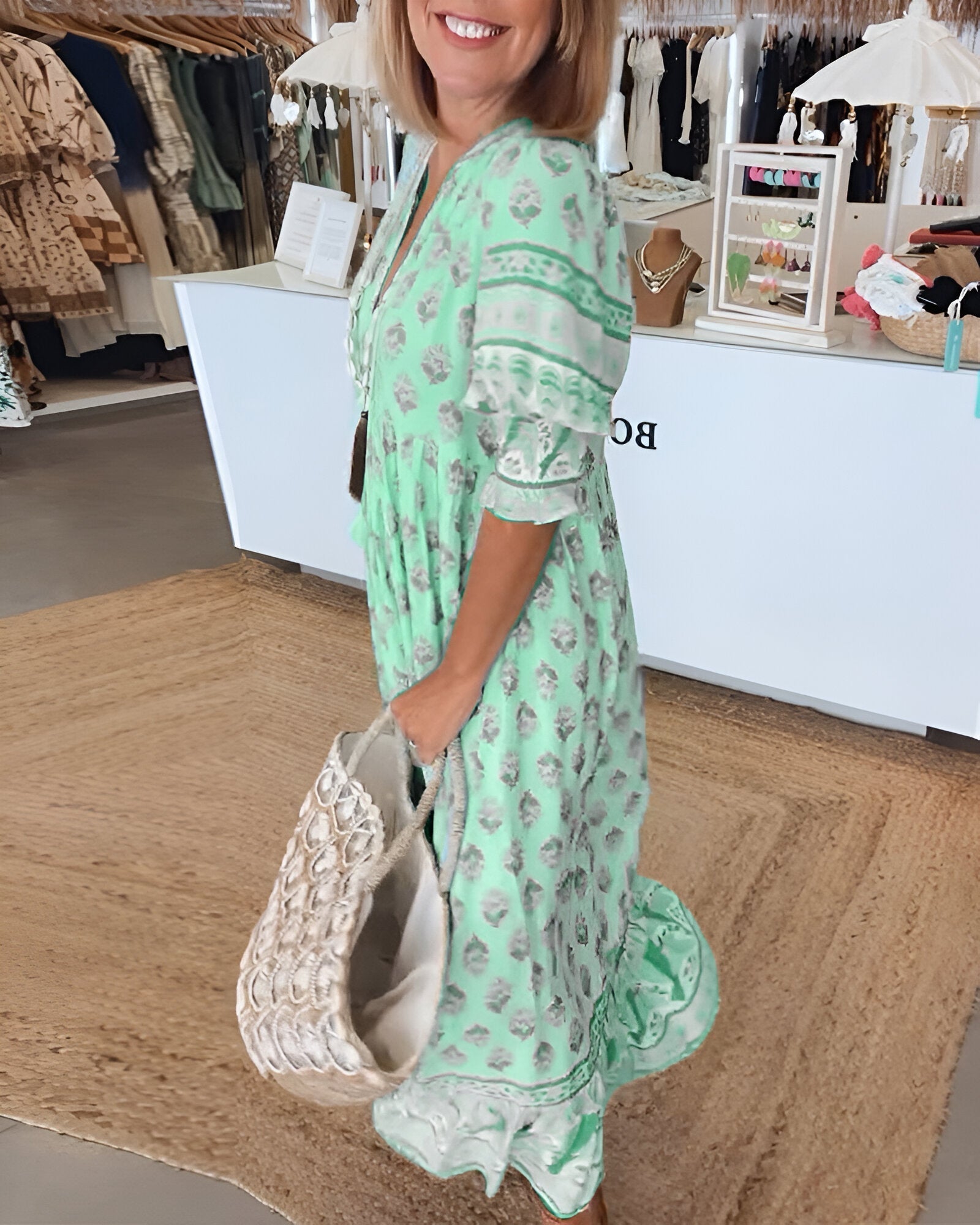 Maëlle - Maxi boho jurk met V-hals en bloemenprint dames