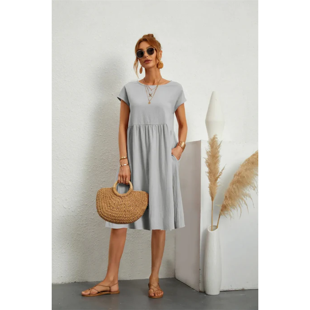 Valeria - Elegante zomerse midi jurk met korte mouwen dames