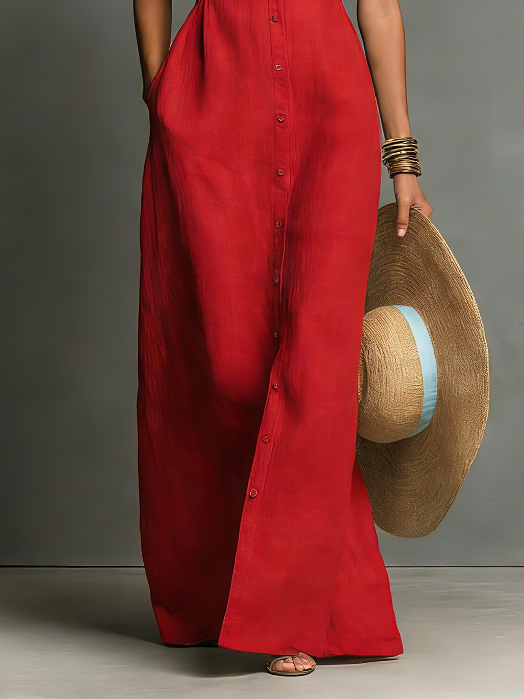 Eulalie - Maxi blousejurk mouwloos van linnenmix met kraag dames